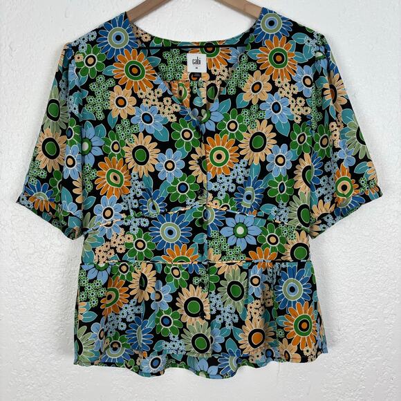 CAbi #5900 Happy Peplum Top Floral Retro Size Medium - Picture 1 of 4